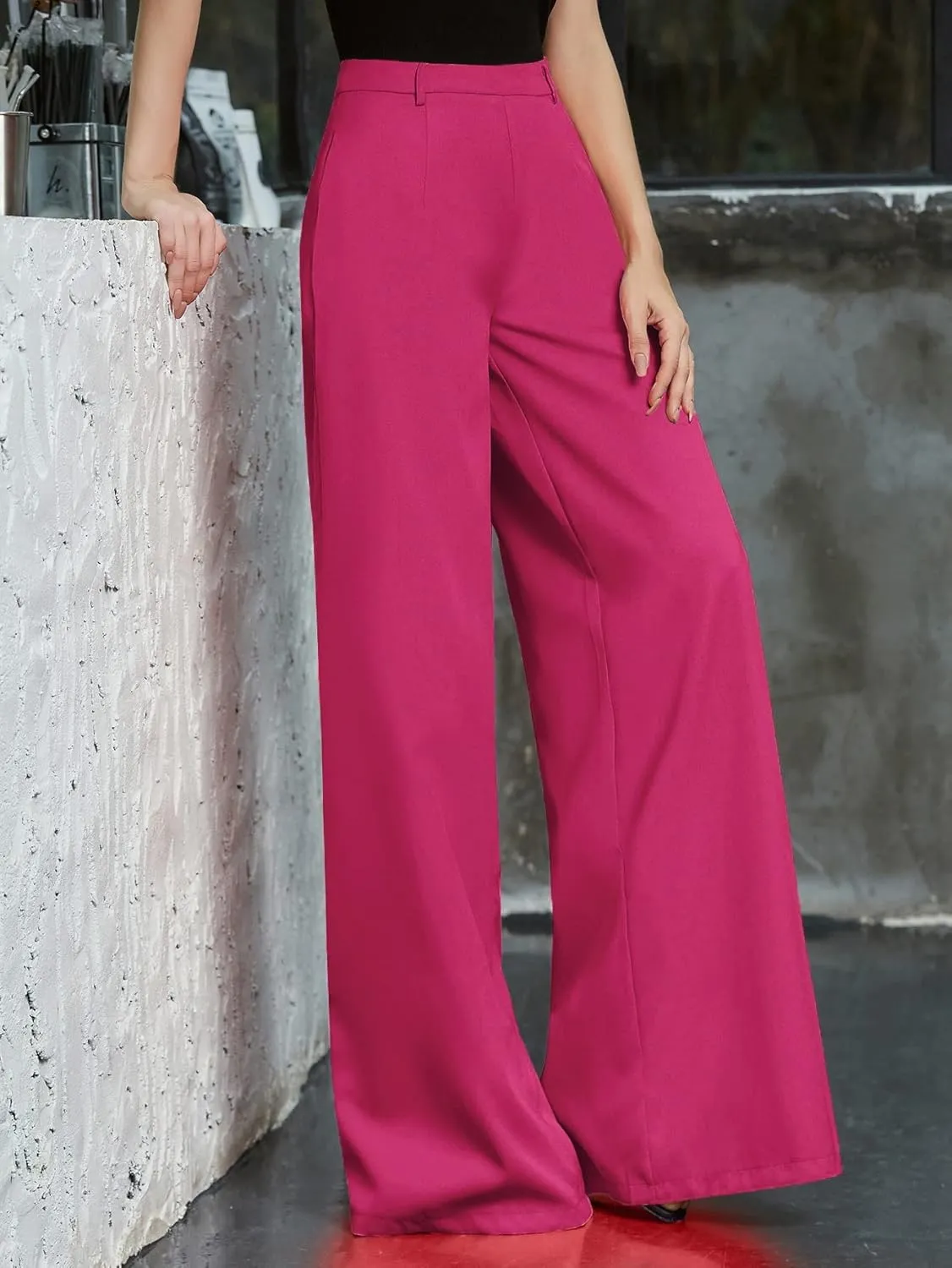 Pants for Women - Zip Back Wide Leg Pants (Color : Hot Pink, Size : Medium)