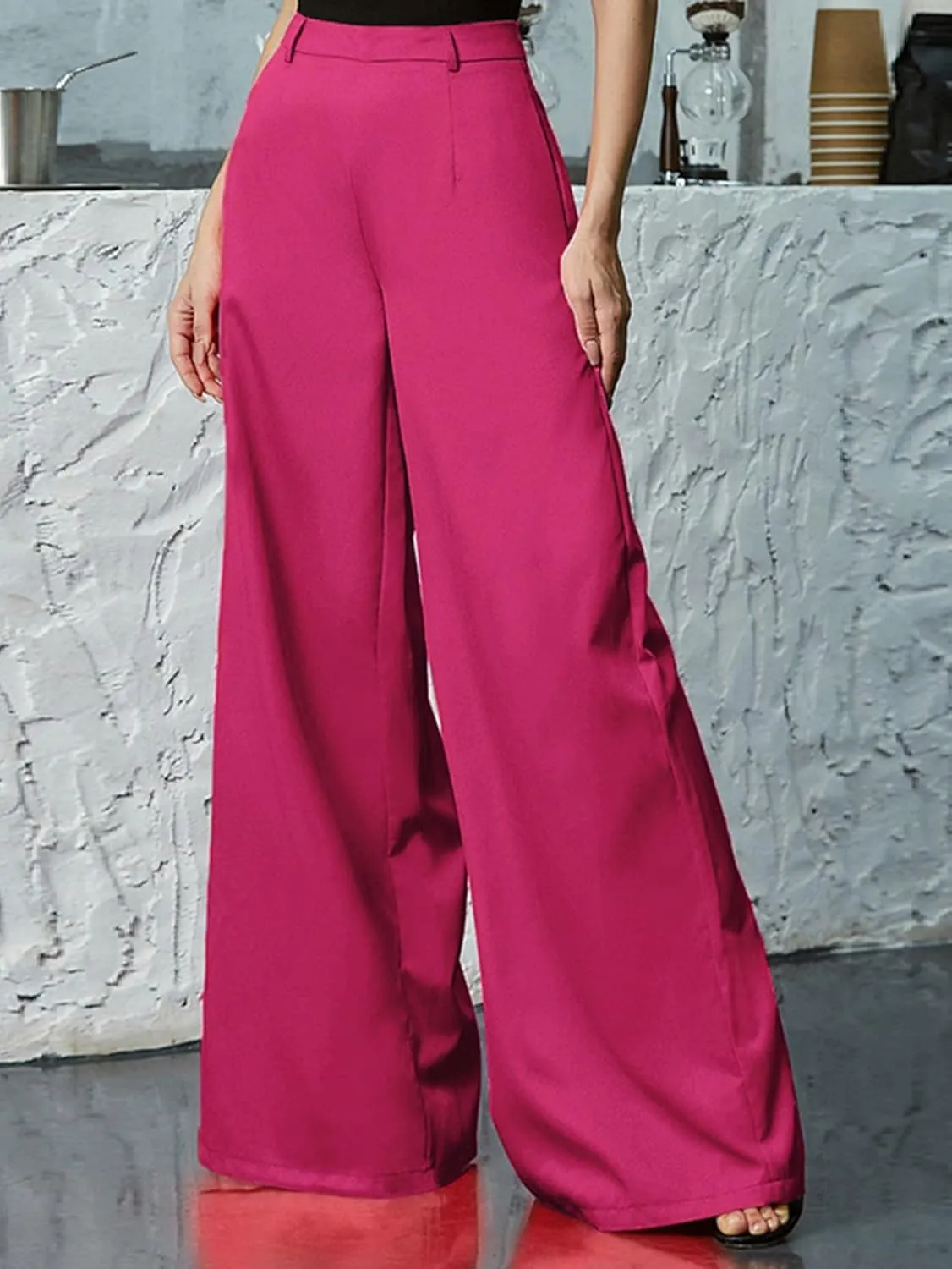 Pants for Women - Zip Back Wide Leg Pants (Color : Hot Pink, Size : Medium)