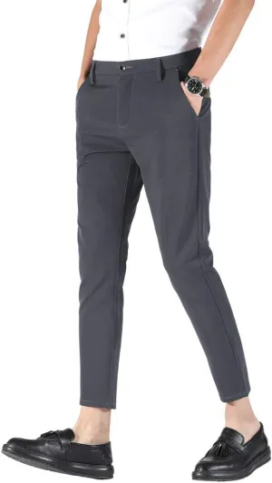 Plaid&Plain Men's Stretch Skinny Fit Casual Business Pants Ankle Dress Pants