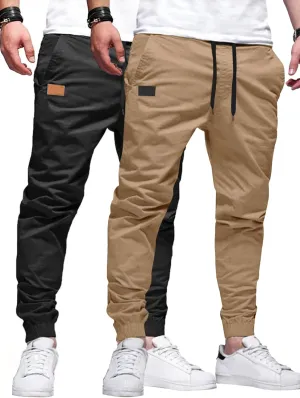 PLEPAN Mens Casual Cargo Joggers - Cotton Drawstring Chino Pants Hiking Outdoor Twill Track Jogging Sweatpants