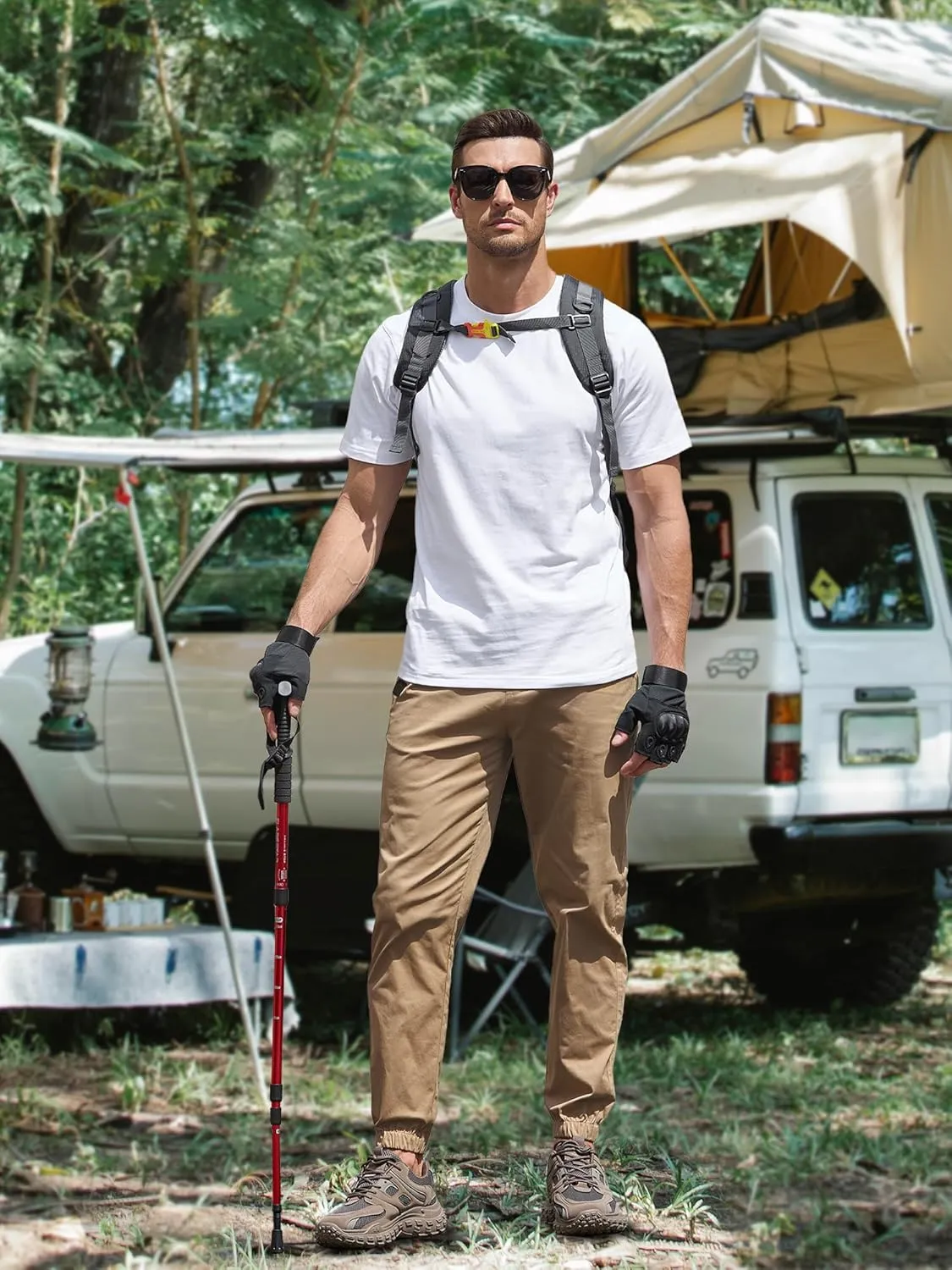 PLEPAN Mens Casual Cargo Joggers - Cotton Drawstring Chino Pants Hiking Outdoor Twill Track Jogging Sweatpants