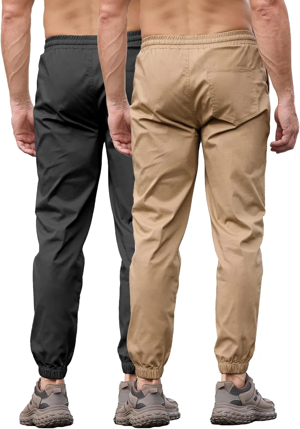 PLEPAN Mens Casual Cargo Joggers - Cotton Drawstring Chino Pants Hiking Outdoor Twill Track Jogging Sweatpants
