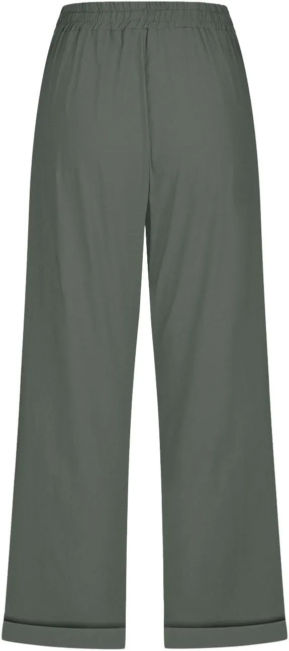 Plus Size Capris for Women Cotton Linen Capri Pants Elastic Waist 3/4 Long Shorts Casual Summer Pants with Pockets