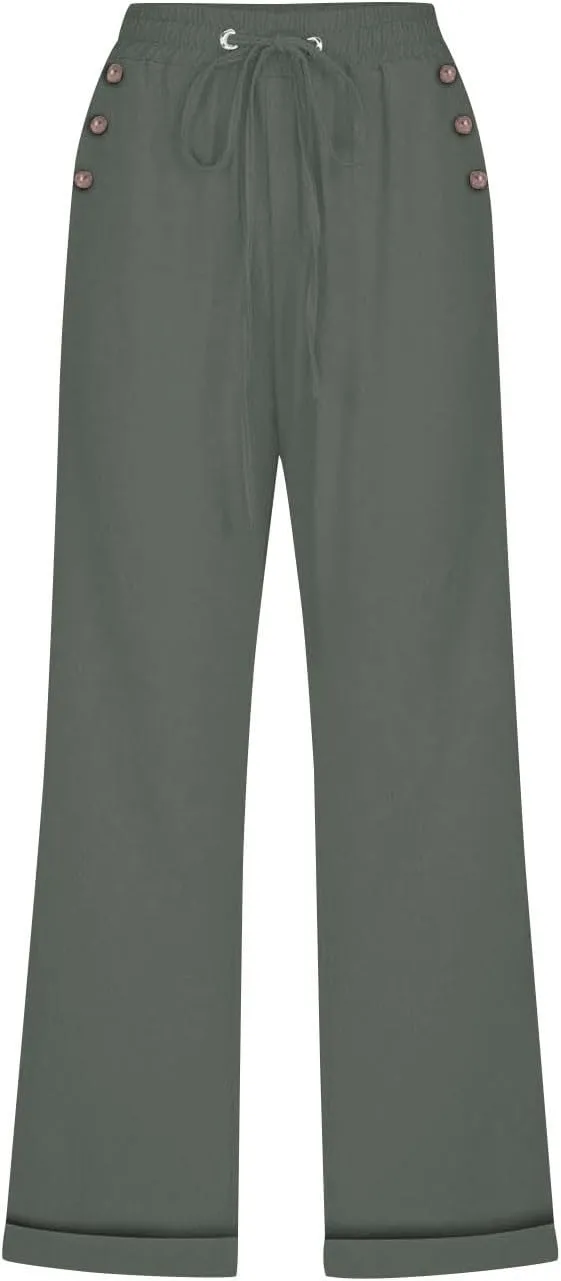 Plus Size Capris for Women Cotton Linen Capri Pants Elastic Waist 3/4 Long Shorts Casual Summer Pants with Pockets