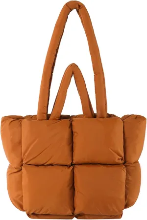 Puffy Tote Bags Small Lightweight Down Cotton Padded Quilted Purse Puffer Tote Bag Shoulder Handbags for Women