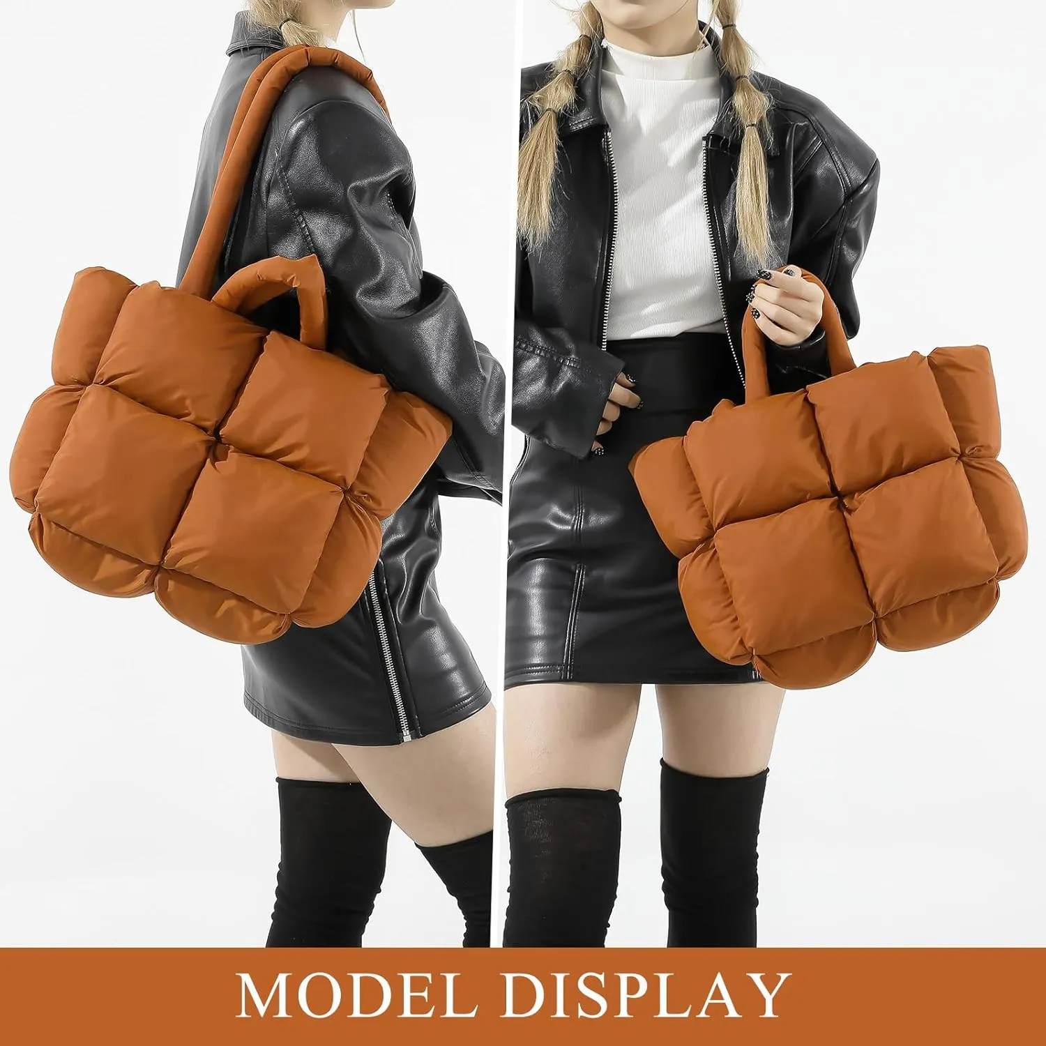 Puffy Tote Bags Small Lightweight Down Cotton Padded Quilted Purse Puffer Tote Bag Shoulder Handbags for Women