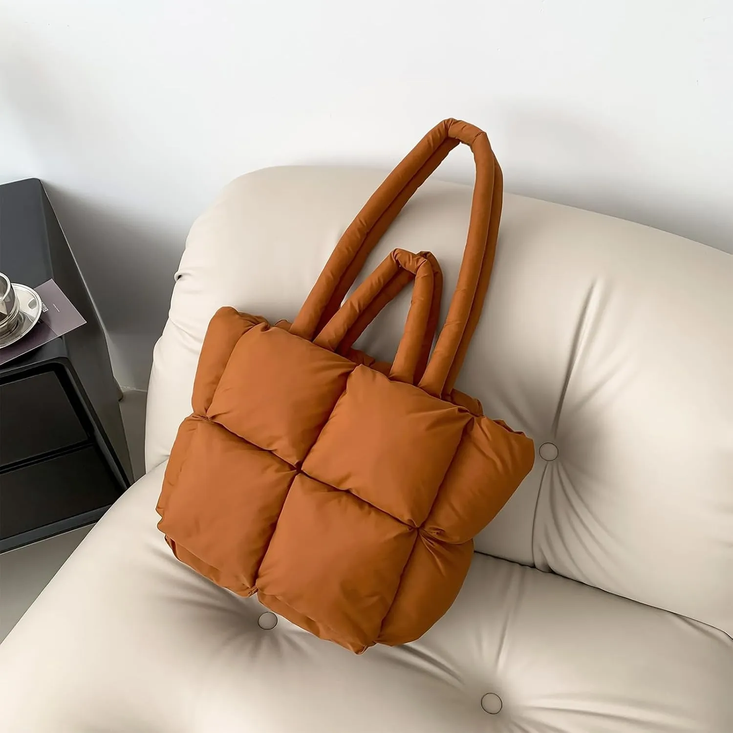 Puffy Tote Bags Small Lightweight Down Cotton Padded Quilted Purse Puffer Tote Bag Shoulder Handbags for Women