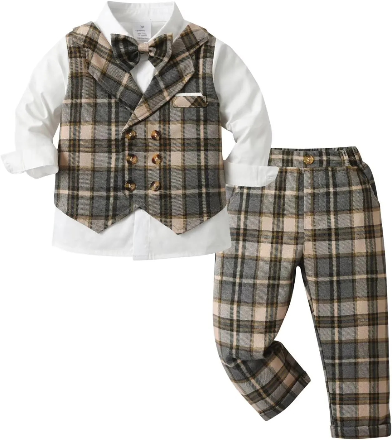 PureMilk Toddler Boy's Fake Vest Gentleman Outfits Suit 3 Piece Clothes Sets 6M-4 Years