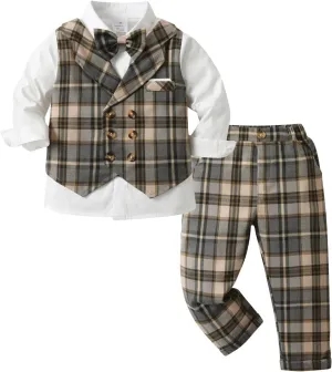PureMilk Toddler Boy's Fake Vest Gentleman Outfits Suit 3 Piece Clothes Sets 6M-4 Years