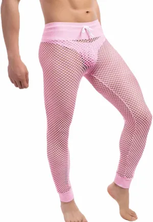 QiaTi Men's Fishnet Pants Mesh See Through Muscle Leggings Stretchy Drawstring Long Pants