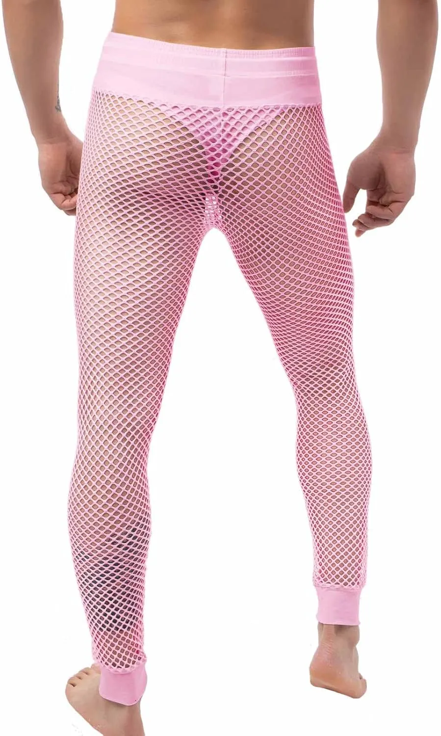 QiaTi Men's Fishnet Pants Mesh See Through Muscle Leggings Stretchy Drawstring Long Pants