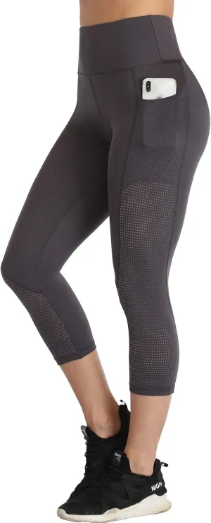 RAYPOSE Womens Workout Leggings for Women with Pockets Plus Size Gym High Waist Capri Yoga Pants Women with Mesh Cut Out
