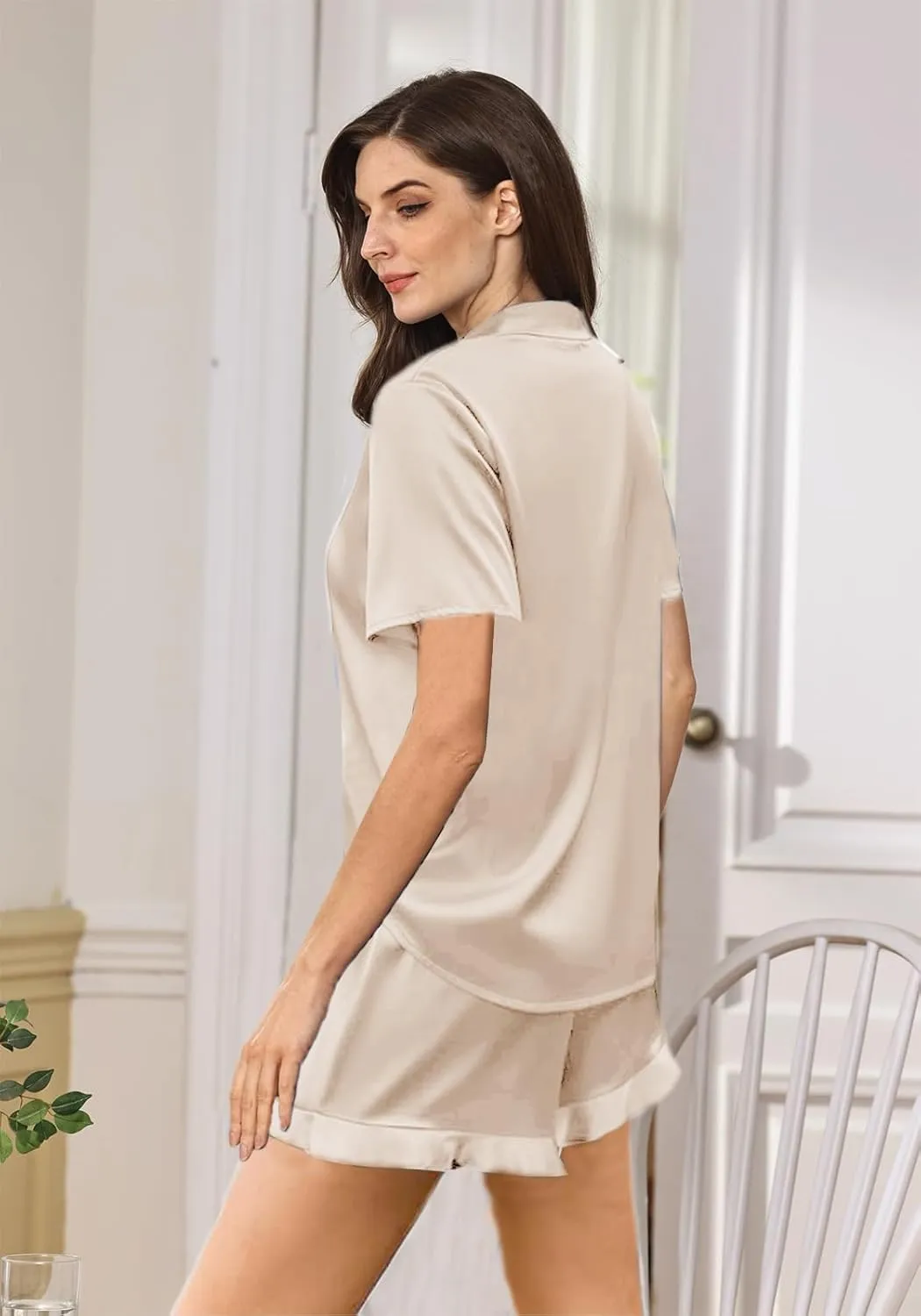 Ruffle Pajama Sets For Women XS-4XL Womens Silk Satin Pajamas Set Silky Sleepwear Pj Sets Nightwear Loungewear