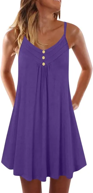 Ruziyoog Womens Plus Size Sundress Casual Summer Spaghetti Strap Cami Slip Mini Dress V Neck Backless A Line Swing Dress