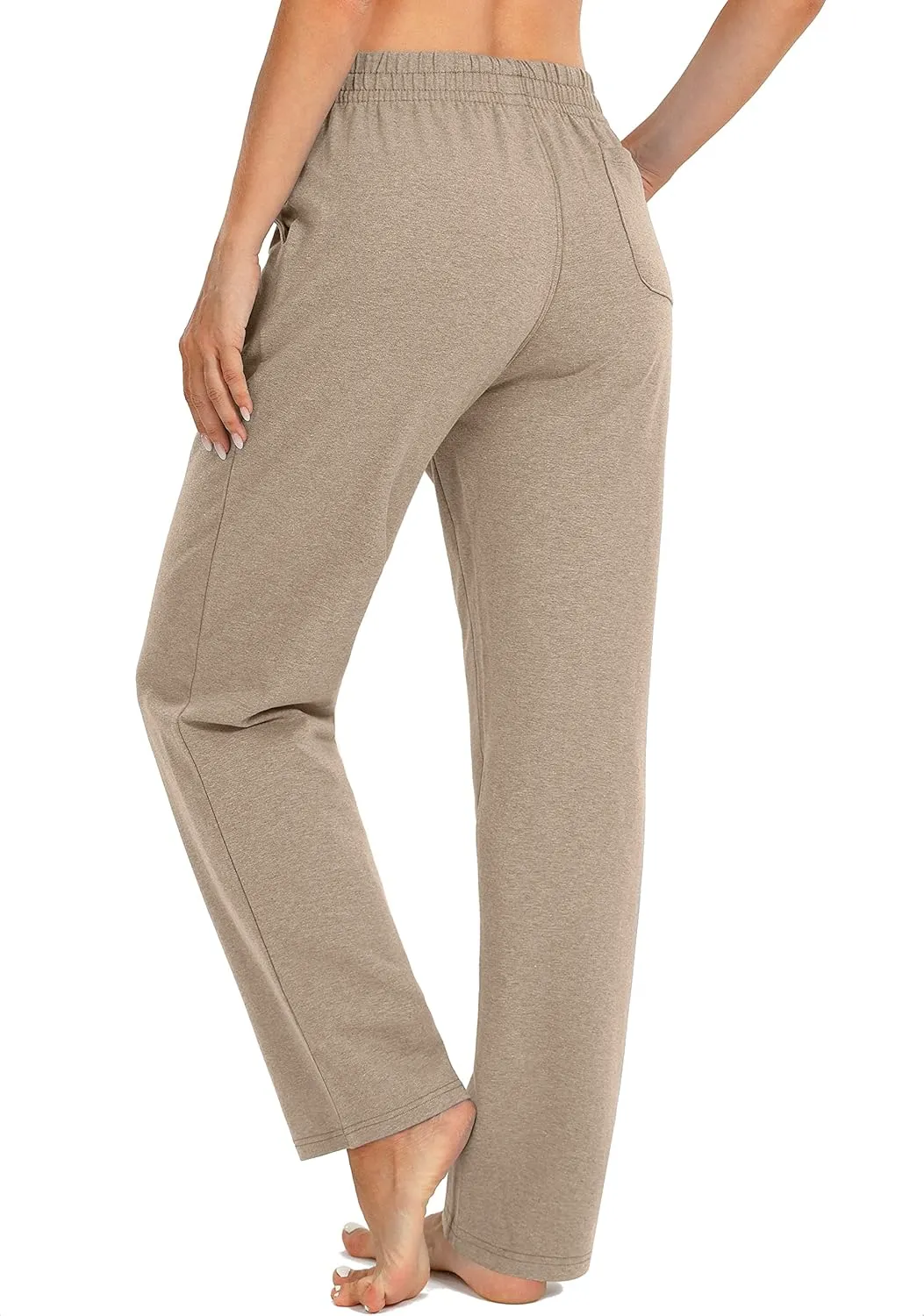 SANTINY Women's Cotton Sweatpants Yoga Lounge Casual Pants Open Bottom Sweat Pants for Women with Pockets