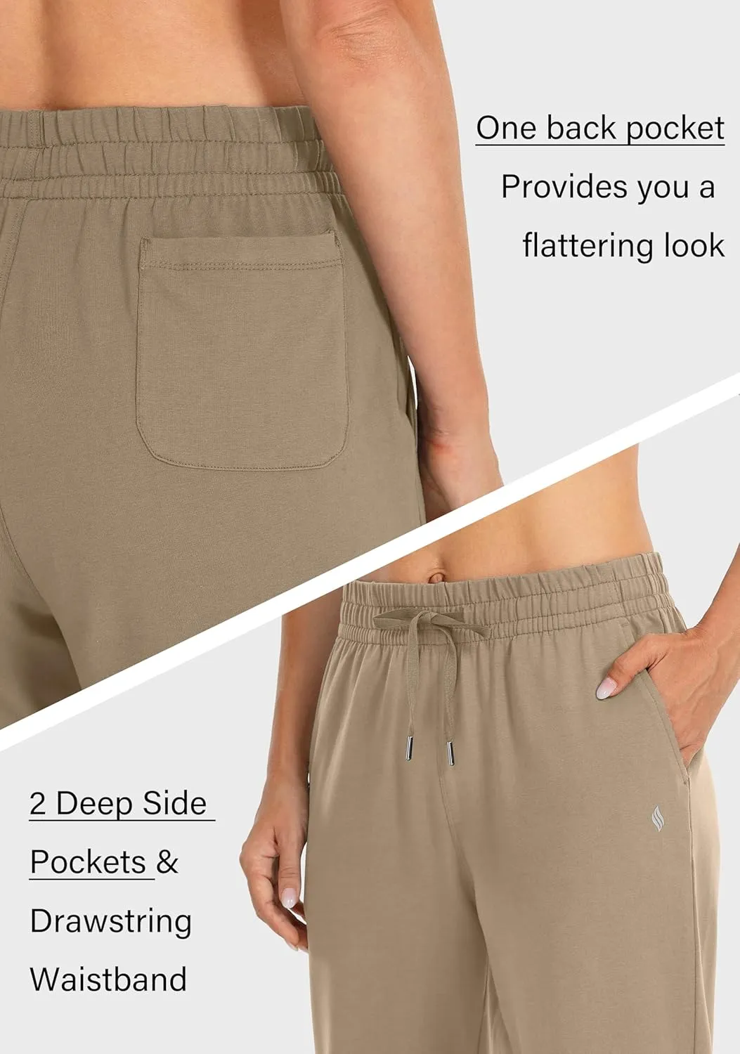 SANTINY Women's Cotton Sweatpants Yoga Lounge Casual Pants Open Bottom Sweat Pants for Women with Pockets