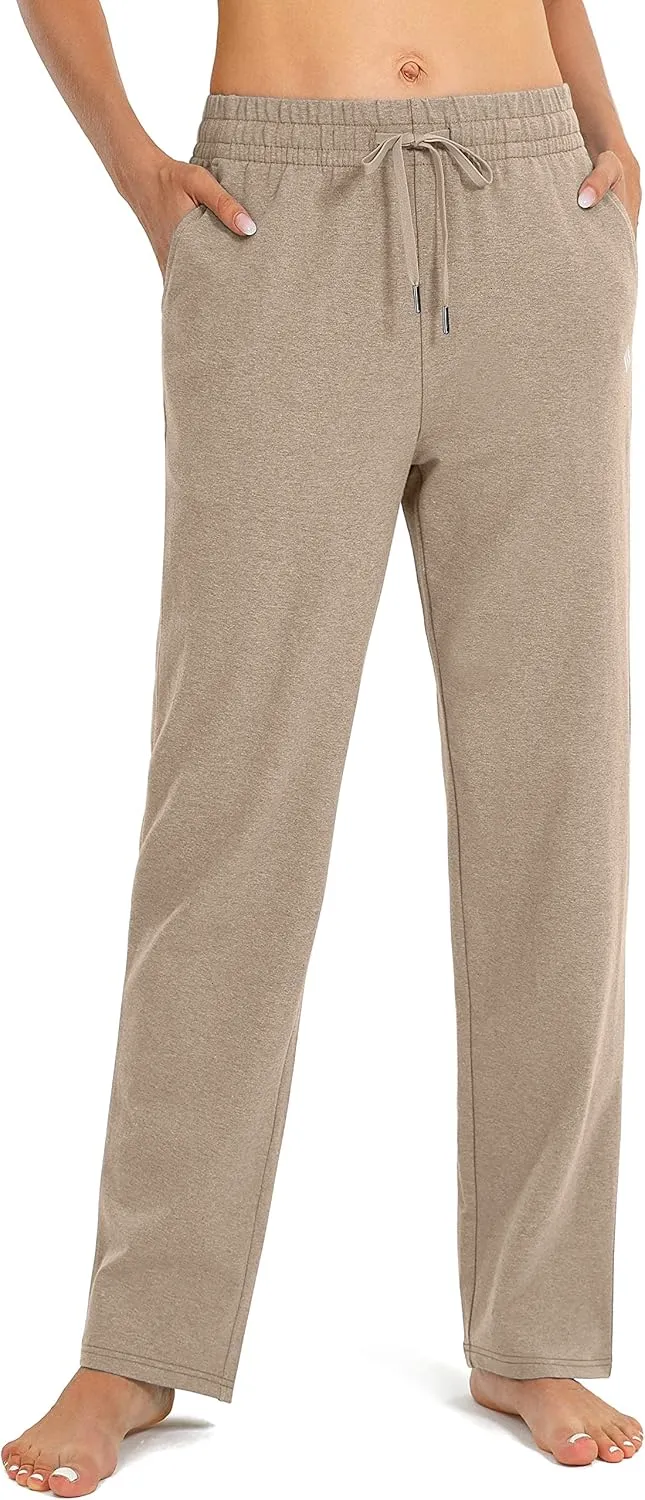 SANTINY Women's Cotton Sweatpants Yoga Lounge Casual Pants Open Bottom Sweat Pants for Women with Pockets