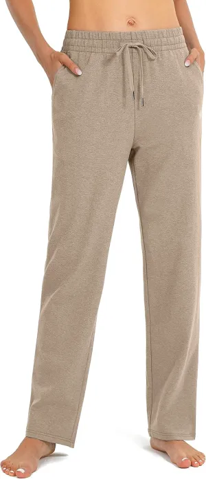 SANTINY Women's Cotton Sweatpants Yoga Lounge Casual Pants Open Bottom Sweat Pants for Women with Pockets