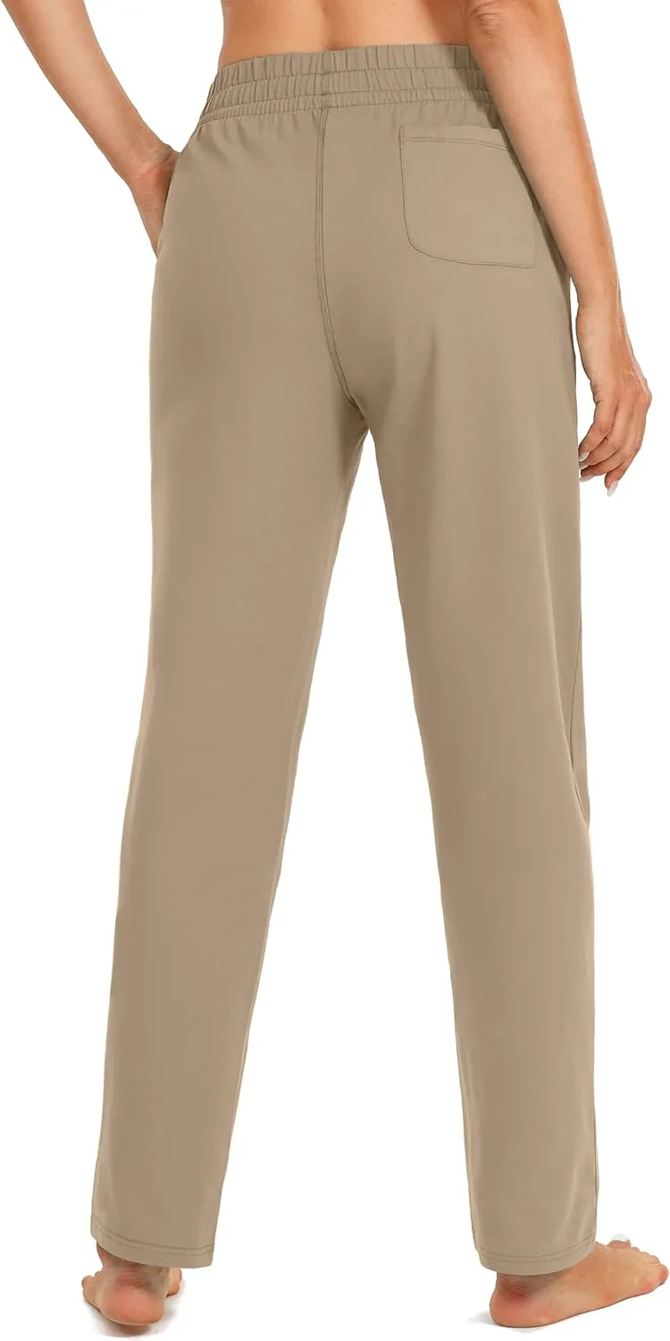 SANTINY Women's Cotton Sweatpants Yoga Lounge Casual Pants Open Bottom Sweat Pants for Women with Pockets