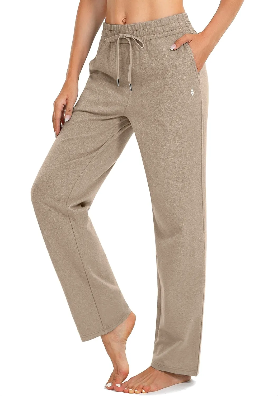 SANTINY Women's Cotton Sweatpants Yoga Lounge Casual Pants Open Bottom Sweat Pants for Women with Pockets