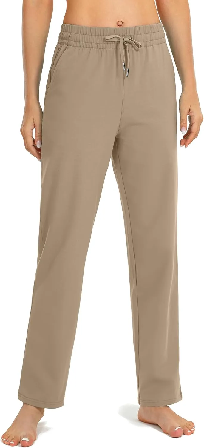 SANTINY Women's Cotton Sweatpants Yoga Lounge Casual Pants Open Bottom Sweat Pants for Women with Pockets