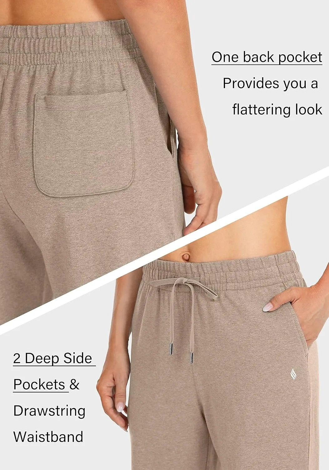 SANTINY Women's Cotton Sweatpants Yoga Lounge Casual Pants Open Bottom Sweat Pants for Women with Pockets