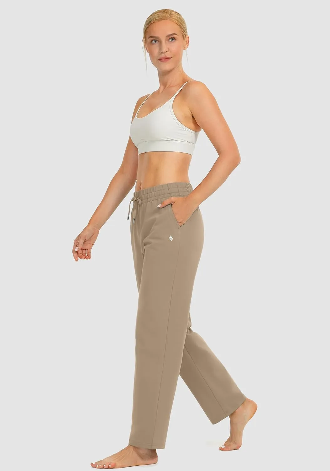 SANTINY Women's Cotton Sweatpants Yoga Lounge Casual Pants Open Bottom Sweat Pants for Women with Pockets