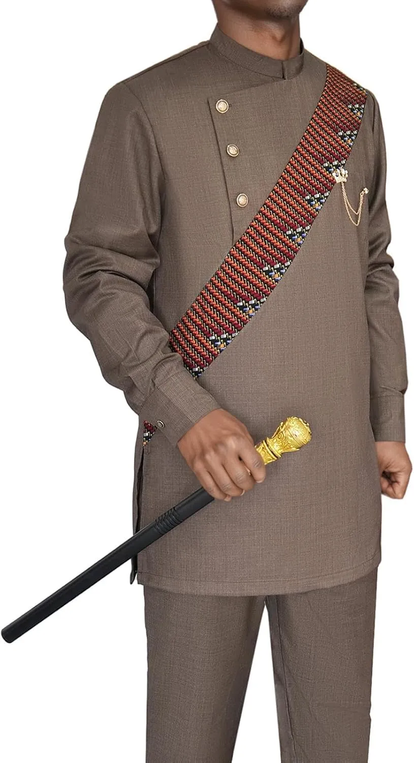 SEA&ALP African Men Dashiki Outfit 2 Piece Suit Shirt and Pants Set Slim Fit Wedding Dress Attire Clothing