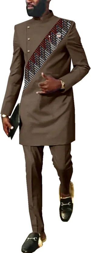 SEA&ALP African Men Dashiki Outfit 2 Piece Suit Shirt and Pants Set Slim Fit Wedding Dress Attire Clothing