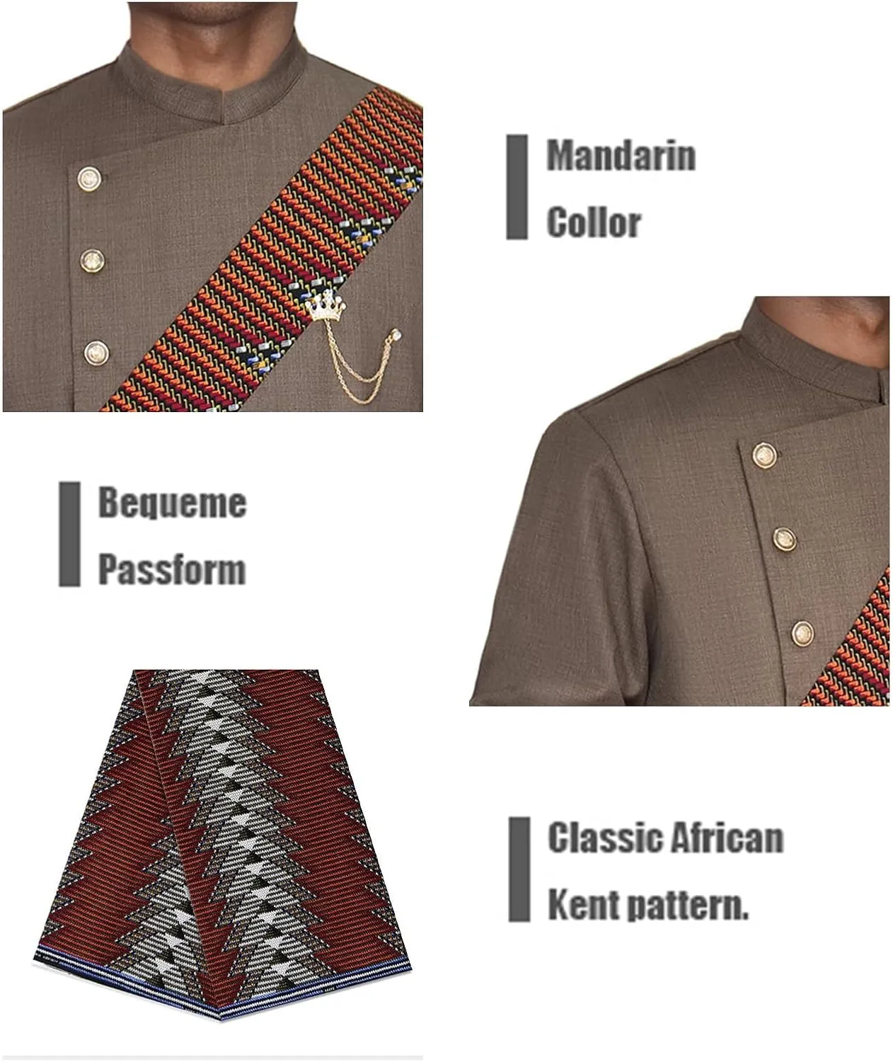 SEA&ALP African Men Dashiki Outfit 2 Piece Suit Shirt and Pants Set Slim Fit Wedding Dress Attire Clothing