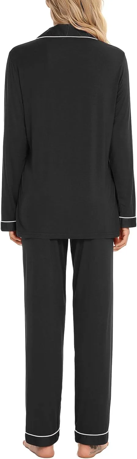 Senert Pajamas Set For Women Long Sleeve Sleepwear Soft Button Down Shirt with Long Pants Pj Lounge Sets S-XXL