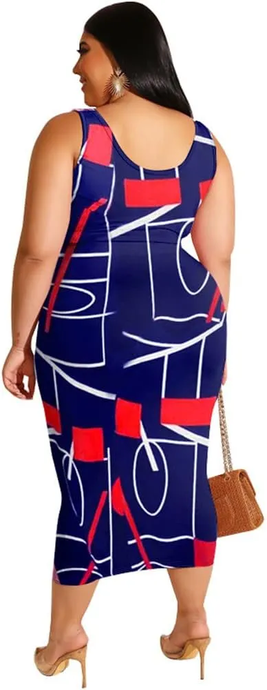 Sexy Plus Size 2 Piece Skirt Set for Women Midi Dress Outfits-Solid Tie Dye Sleeveless Tank Top Skirts Set Casual
