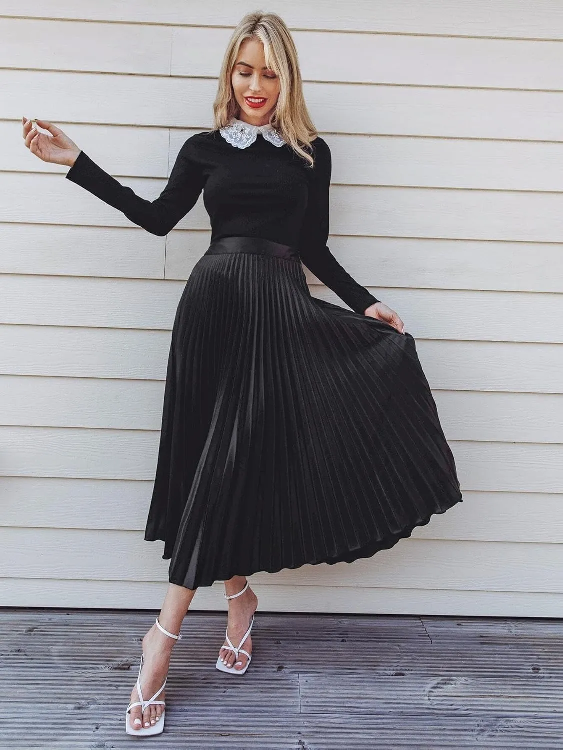 Skirts for Women Trendy Summer 2023 Black Elegant Pleated High Waist Skirt Long Skirt
