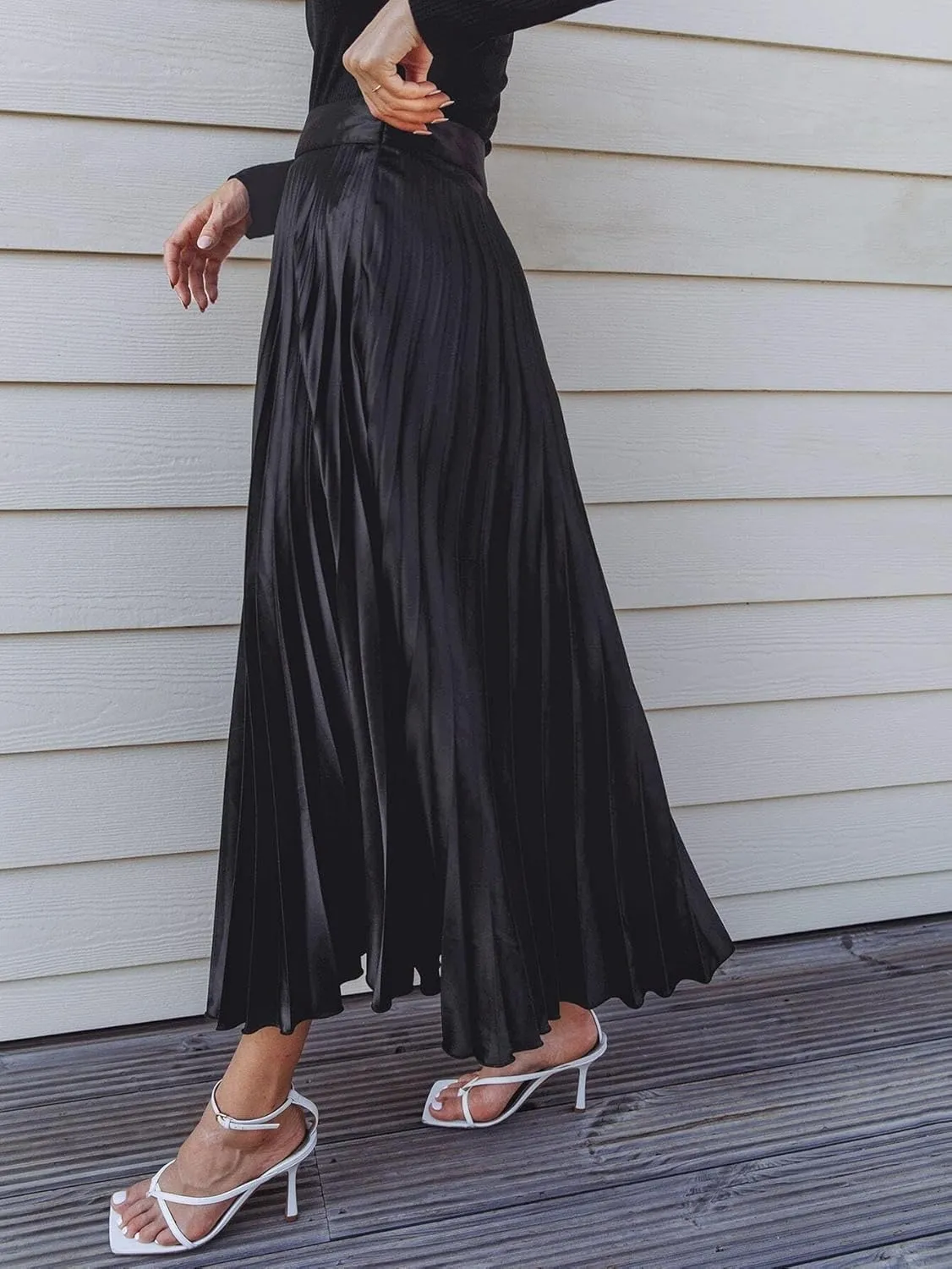 Skirts for Women Trendy Summer 2023 Black Elegant Pleated High Waist Skirt Long Skirt