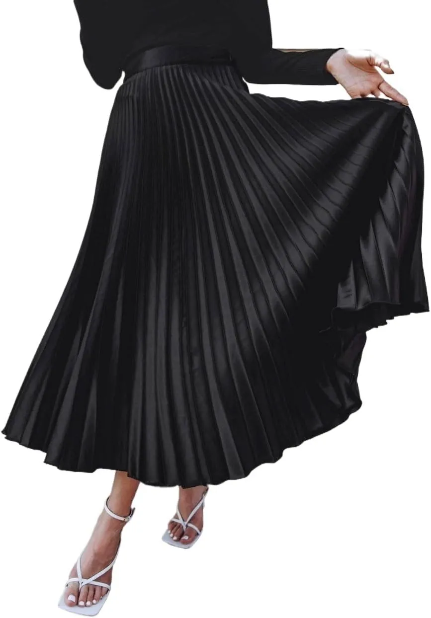Skirts for Women Trendy Summer 2023 Black Elegant Pleated High Waist Skirt Long Skirt