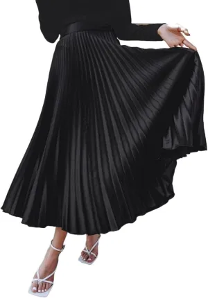 Skirts for Women Trendy Summer 2023 Black Elegant Pleated High Waist Skirt Long Skirt