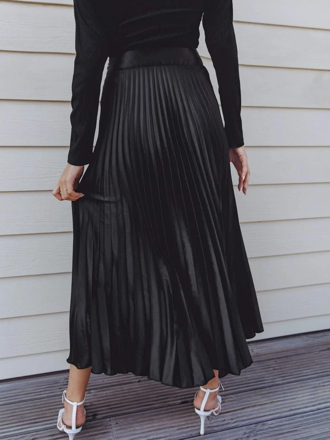 Skirts for Women Trendy Summer 2023 Black Elegant Pleated High Waist Skirt Long Skirt
