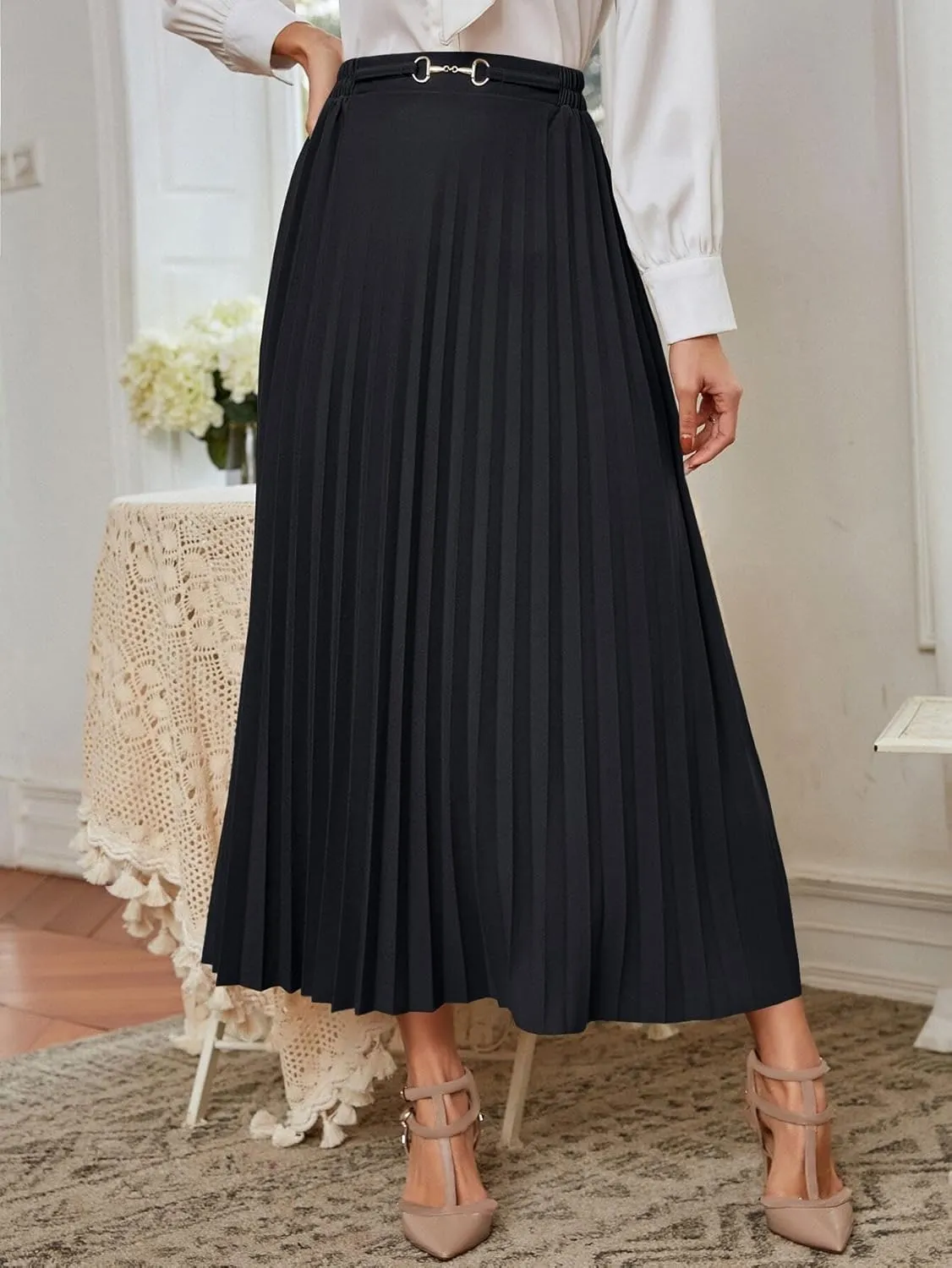 Skirts for Women Trendy Summer 2023 Black High Waist Pleated Elegant Skirt Long Skirt