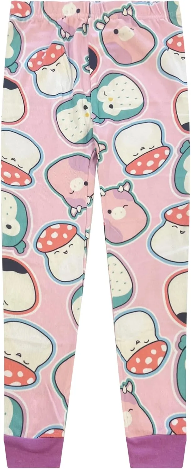 Squishmallows 4 Piece Pajama Set - Girls PJ Set with Long Sleeve Shirt & Pants - Pink Sleepwear Set - Official License