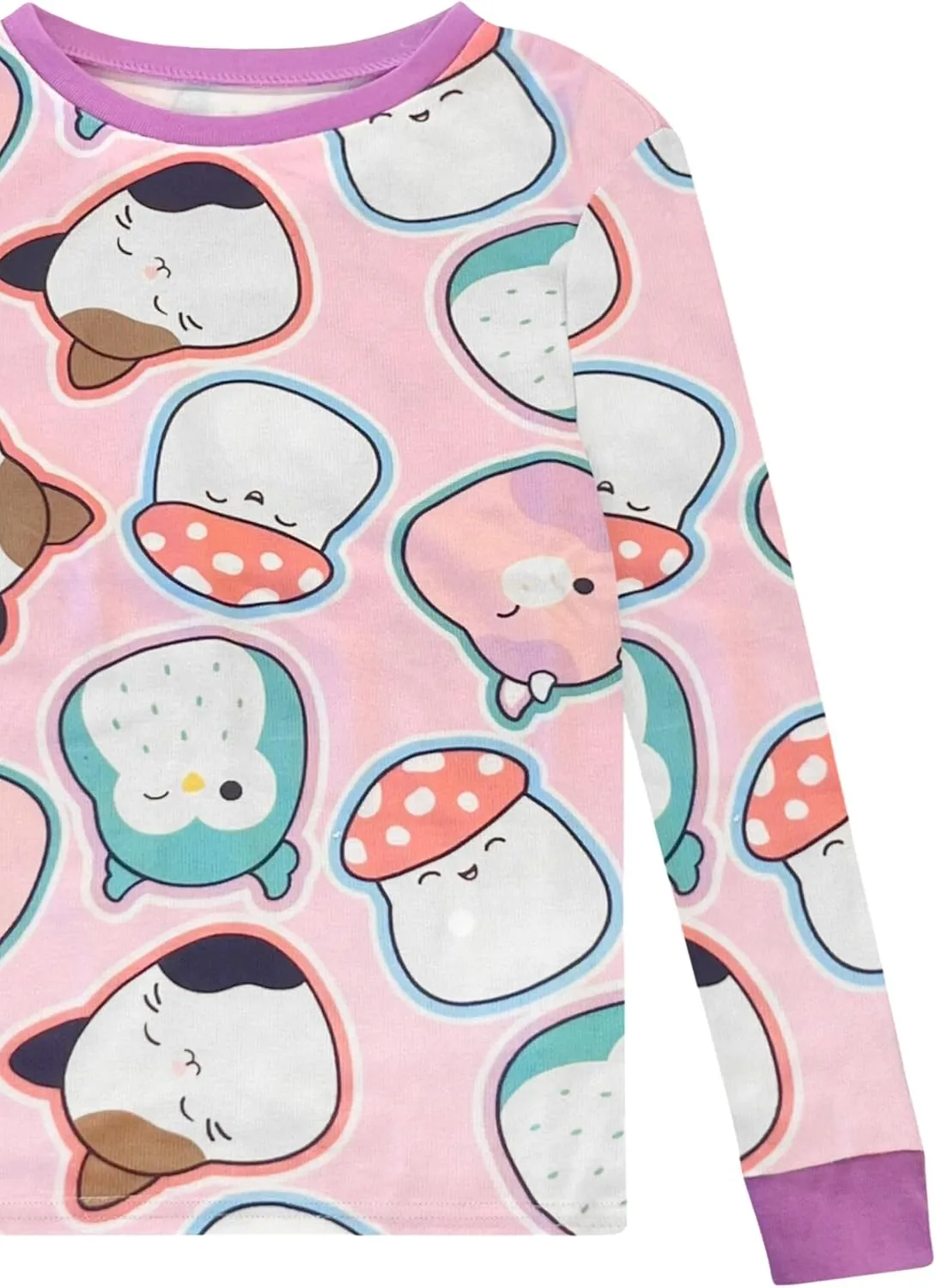 Squishmallows 4 Piece Pajama Set - Girls PJ Set with Long Sleeve Shirt & Pants - Pink Sleepwear Set - Official License