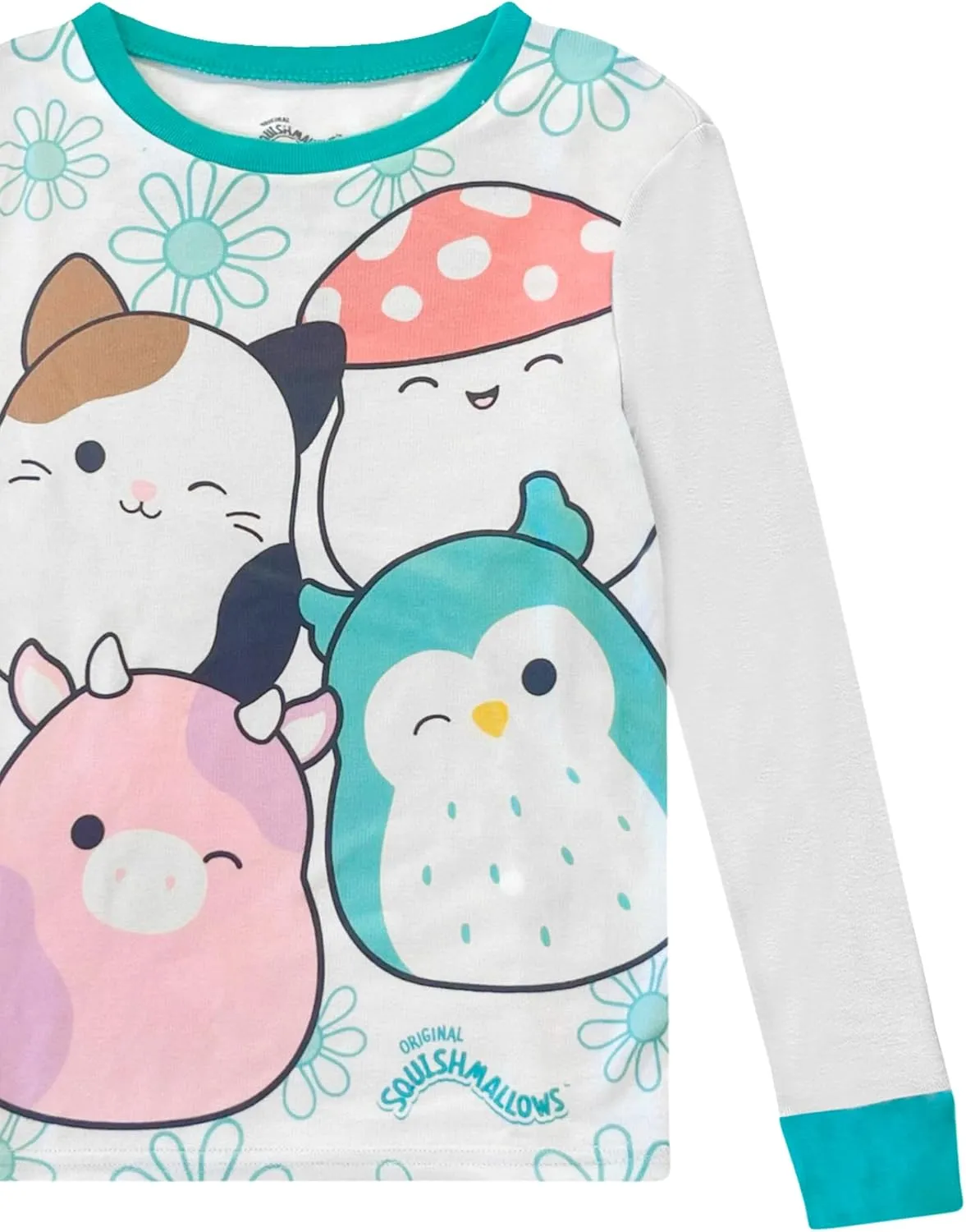 Squishmallows 4 Piece Pajama Set - Girls PJ Set with Long Sleeve Shirt & Pants - Pink Sleepwear Set - Official License