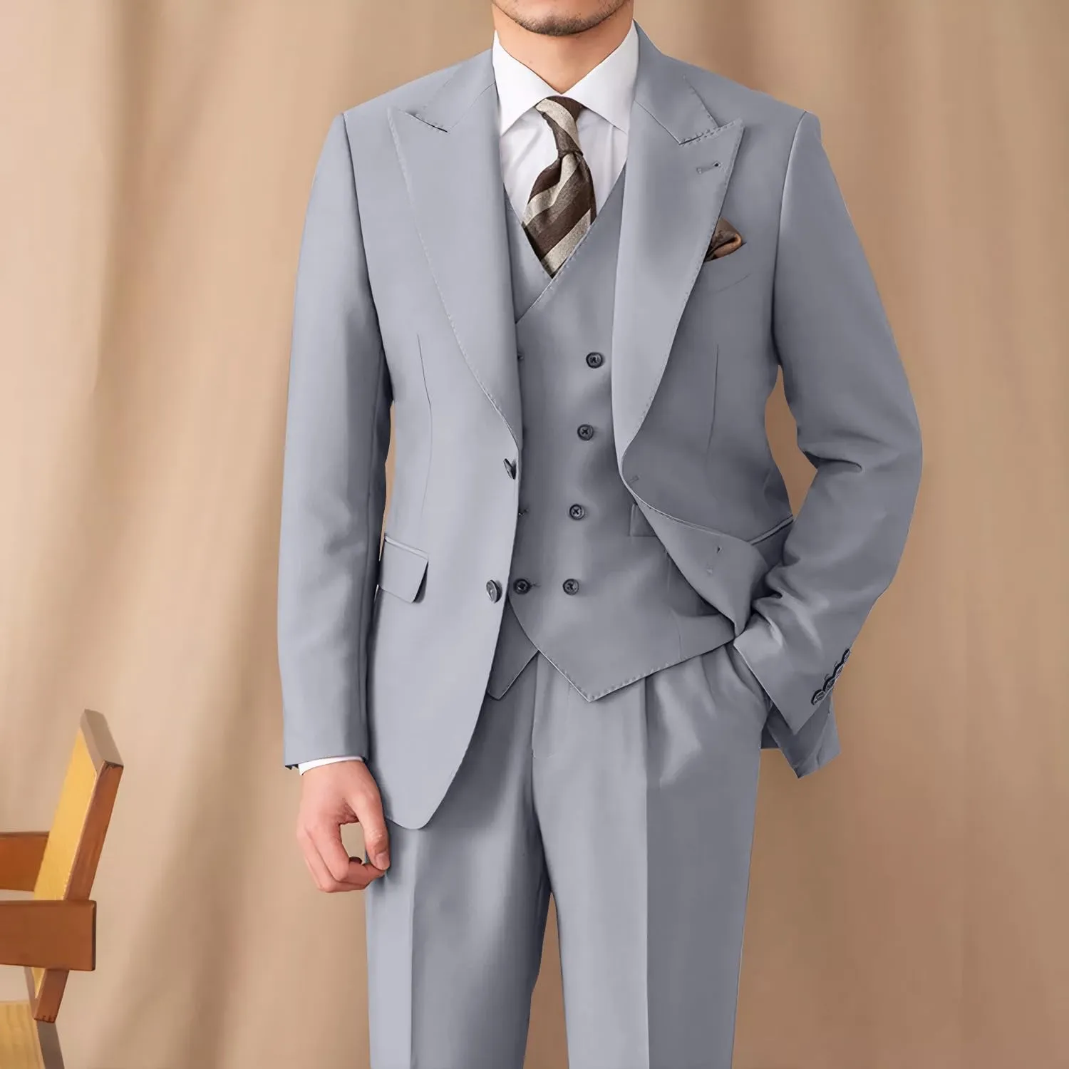Suit for Men Wedding Slim Fit 3 Piece Set Blazer Jacket Vest Pants Tuxedo Suits for Groomsmen Business Prom Party Sport Coat