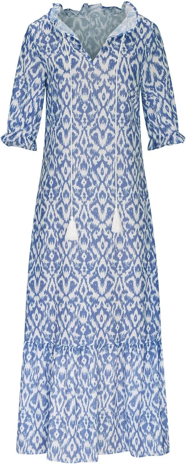 Summer Dresses for Women 2025 Half Sleeve V Neck Maxi Dress Boho Flowy Beach Vacation Sundress Casual Bohomian Dresses