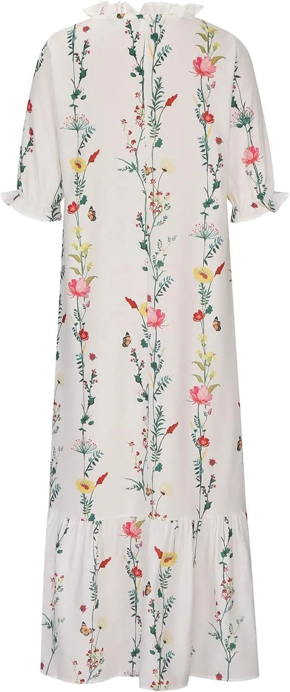 Summer Dresses for Women 2025 Half Sleeve V Neck Maxi Dress Boho Flowy Beach Vacation Sundress Casual Bohomian Dresses