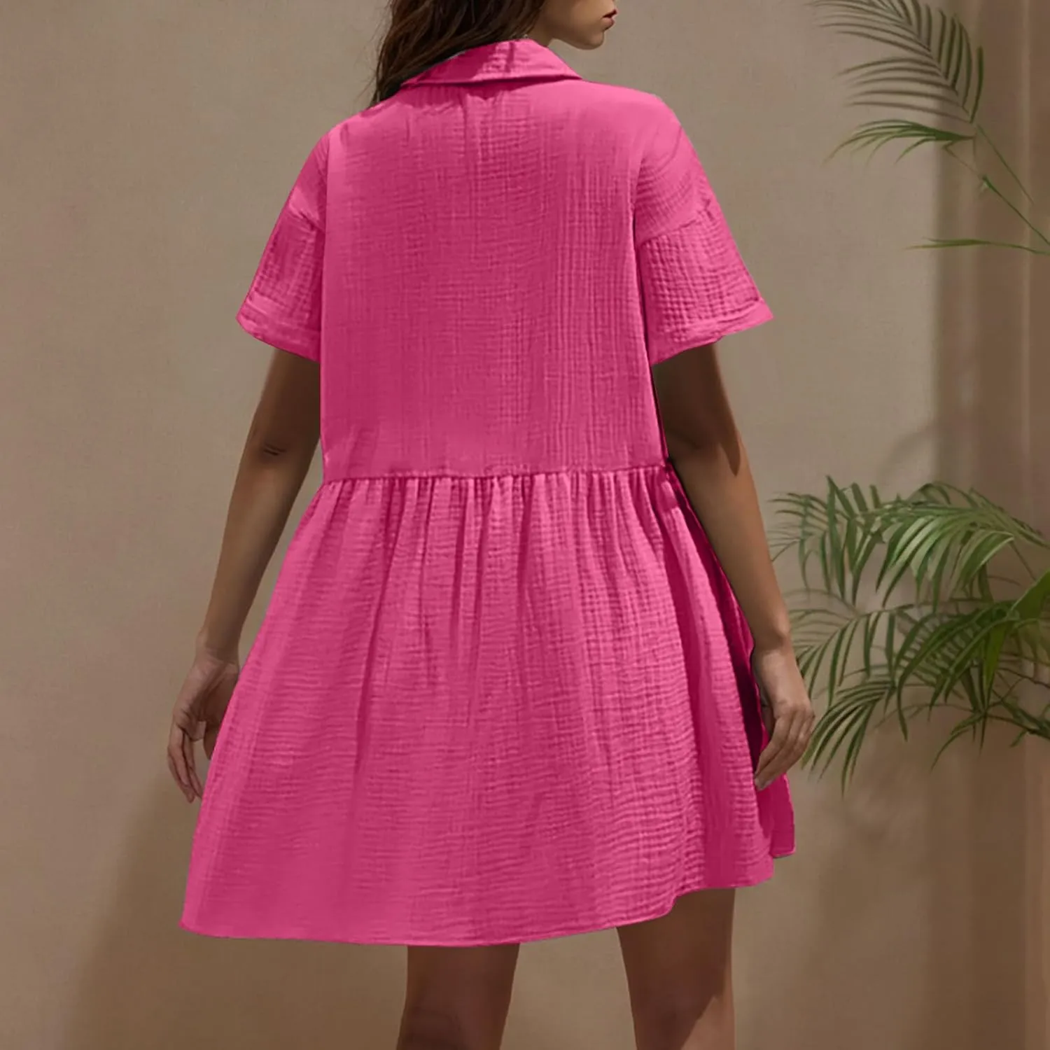 Summer Dresses for Women 2025 Trendy Linen Cotton Short Sleeve Sundressses Button Down Wedding Guest Mini Outfits