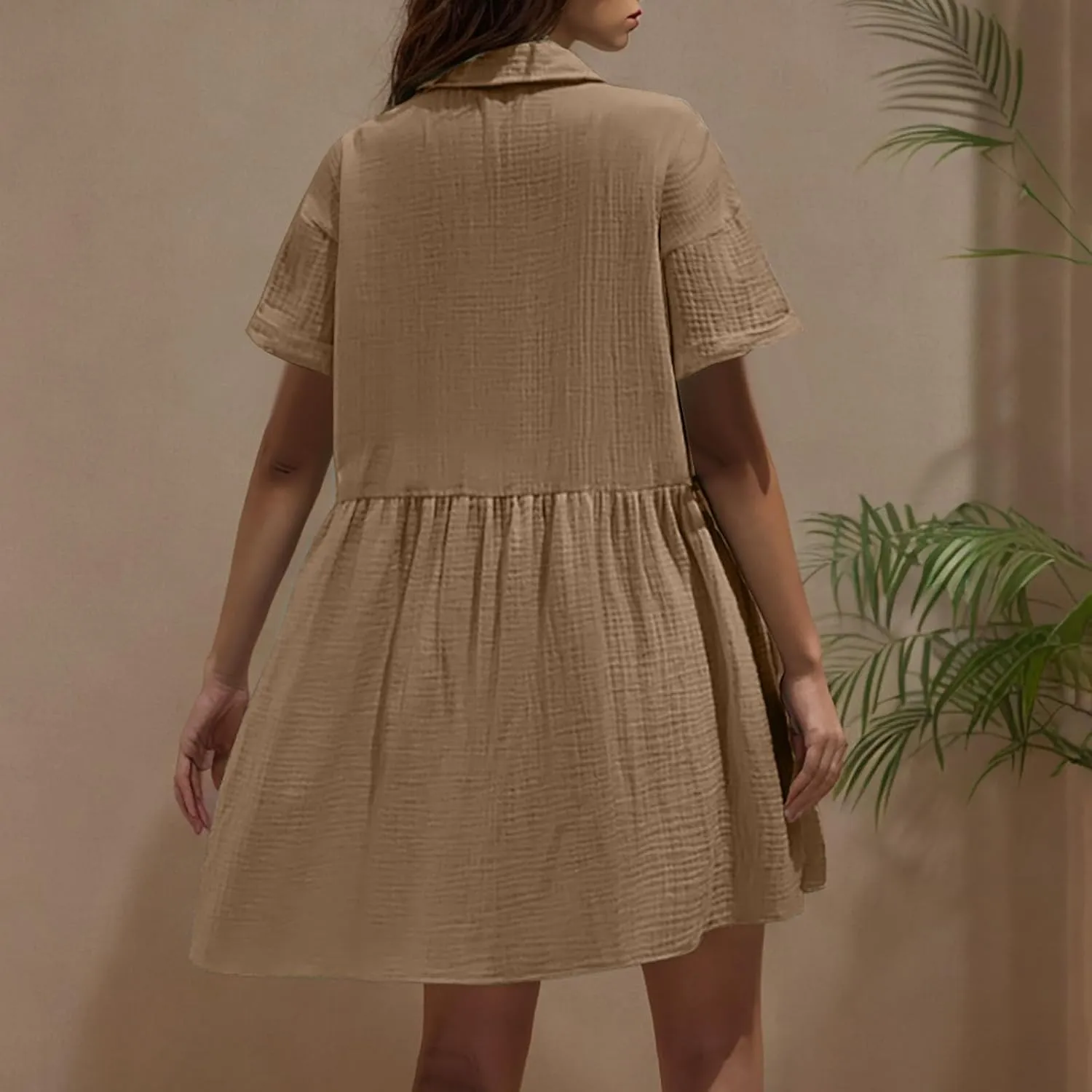 Summer Dresses for Women 2025 Trendy Linen Cotton Short Sleeve Sundressses Button Down Wedding Guest Mini Outfits