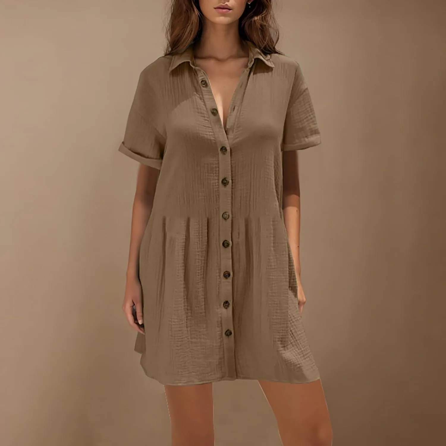 Summer Dresses for Women 2025 Trendy Linen Cotton Short Sleeve Sundressses Button Down Wedding Guest Mini Outfits