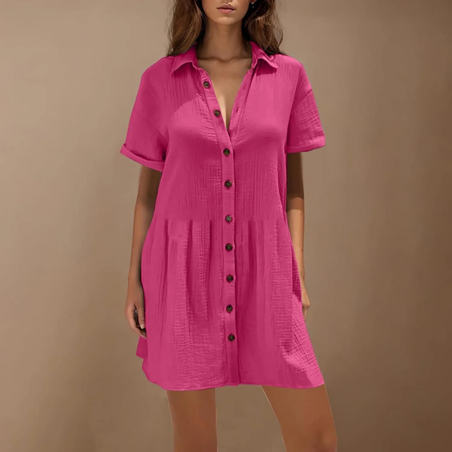 Summer Dresses for Women 2025 Trendy Linen Cotton Short Sleeve Sundressses Button Down Wedding Guest Mini Outfits