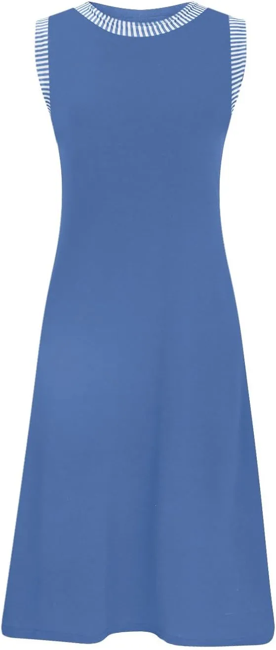 Summer Dresses for Women Casual Crewneck Sleeveless Tank Dress Beach Loose Fit Coverup Mini Sundress Vacation
