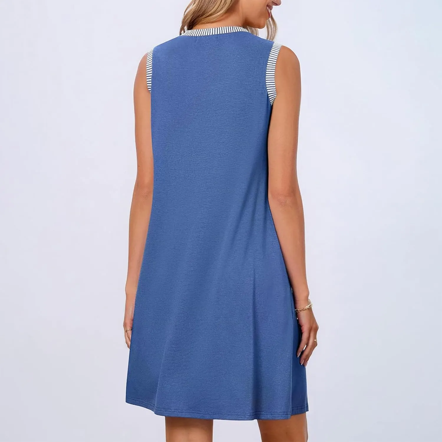 Summer Dresses for Women Casual Crewneck Sleeveless Tank Dress Beach Loose Fit Coverup Mini Sundress Vacation